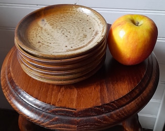Vintage franska pyritkeramiktallrikar, rustikt stengods, set om 6 (13 cm)