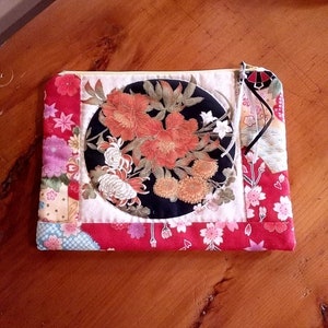 Sac en tissu japonais, cousu à la main, tissu très joli, sac zippé, pochette, chrysanthamum