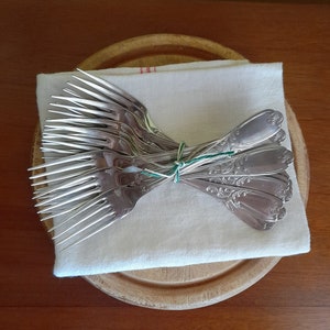 Twelve pretty forks - French cutlery - metal, pretty handle designs, stainless steel, inox