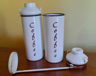 Pair of enamel coffee pod/dosette holders -  French decor - coffee - enamelware - cream coloured not white, kitchen storage