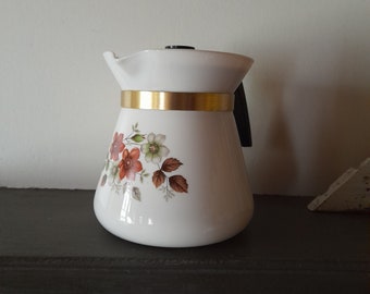 Joli pichet en verre à lait - pichet/cafetière Sovirel à couvercle français vintage avec motif floral