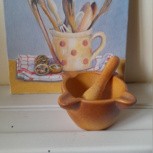 Lovely small rustic French vintage grès pestle and mortar - unglazed - Ducancel et Lebert