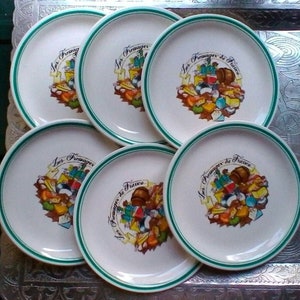 6 Cheese Plates - Les Fromages de France - Vintage French ceramic set of plates - faience naturelle