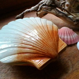 Beautiful terrine - scallop shell Terrine - French vintage hand painted glazed terrine