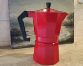 Red enamelled aluminium coffee pot - Italian Ernesto stove top cafetiere - 6 small cups