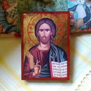 Pretty vintage icon - French religious scene on wood