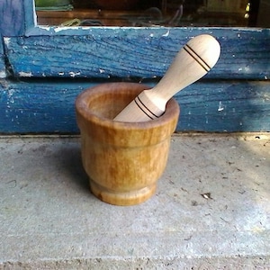 Vintage French rustic wooden mortar with newer beech pestle