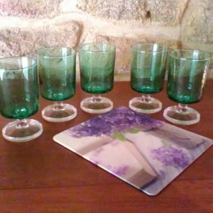 Set of 5 lovely green French vintage liqueur glasses
