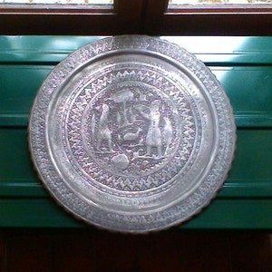 Lovely large vintage embossed metal plate or tray