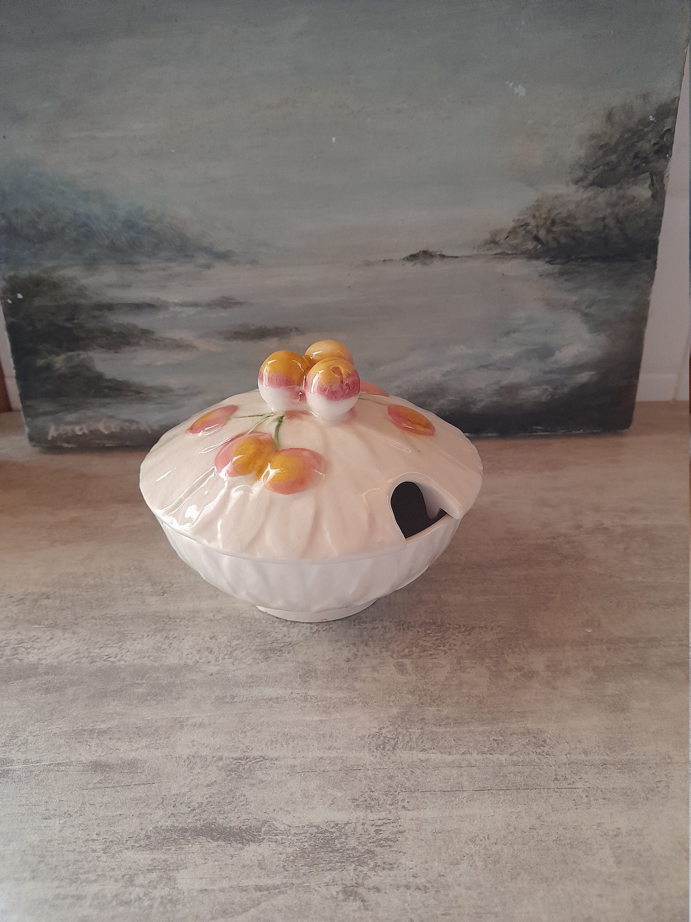 Pot de Confiture Cerises Sarreguemines - Pot Barbotine Français Vintage Confiturier, Glaçage Crépita