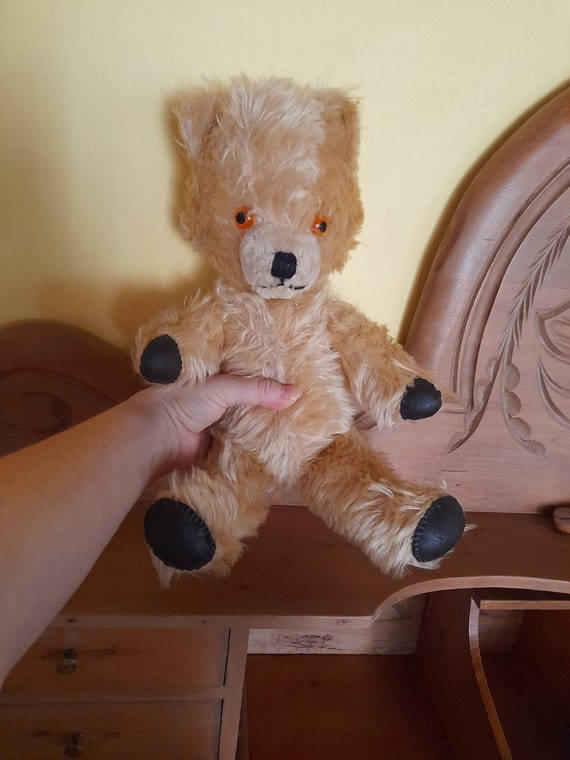 Ancien Ours Teddy Bear Articulé En Mohair – Rembourrage Paille – 44 Cm