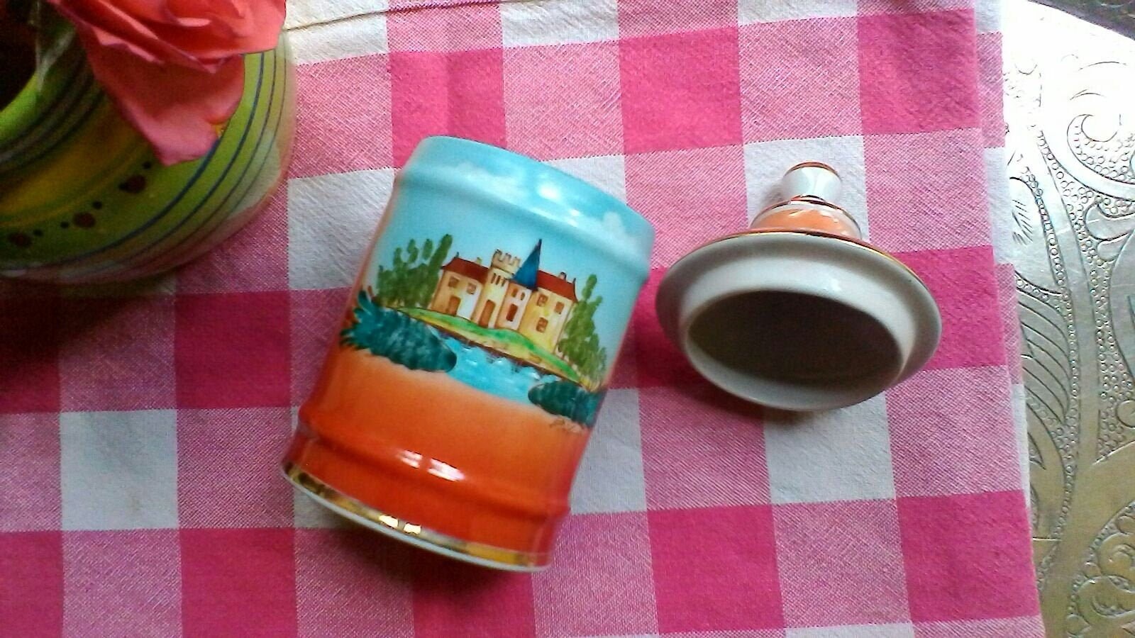 Porcelaine Peinte à La Main Pot Couvercle Décoratif - Boîte Vintage Portugaise avec Design de Châtea