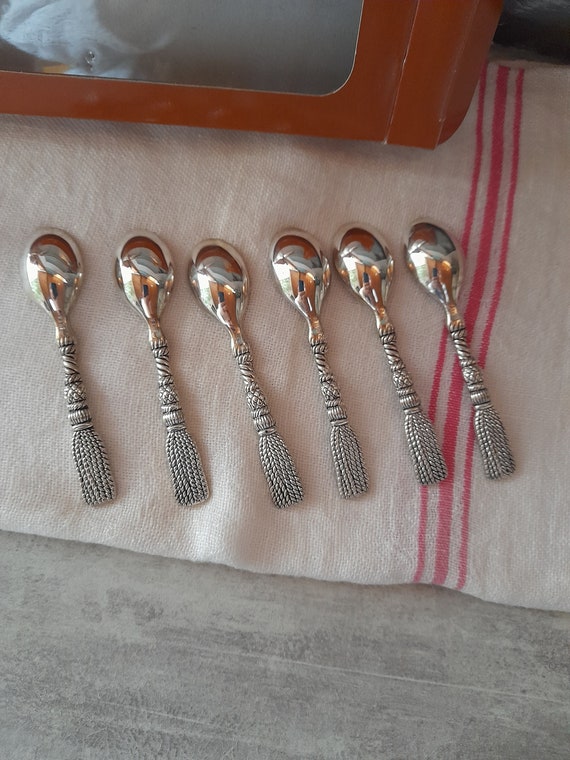 Set of Six Pretty Silea Small Moka Spoons, Boxed, Lovely Set of