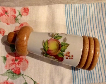 Fruit design pepper grinder/ mill -  French vintage wood and porcelaine mill - Morel design