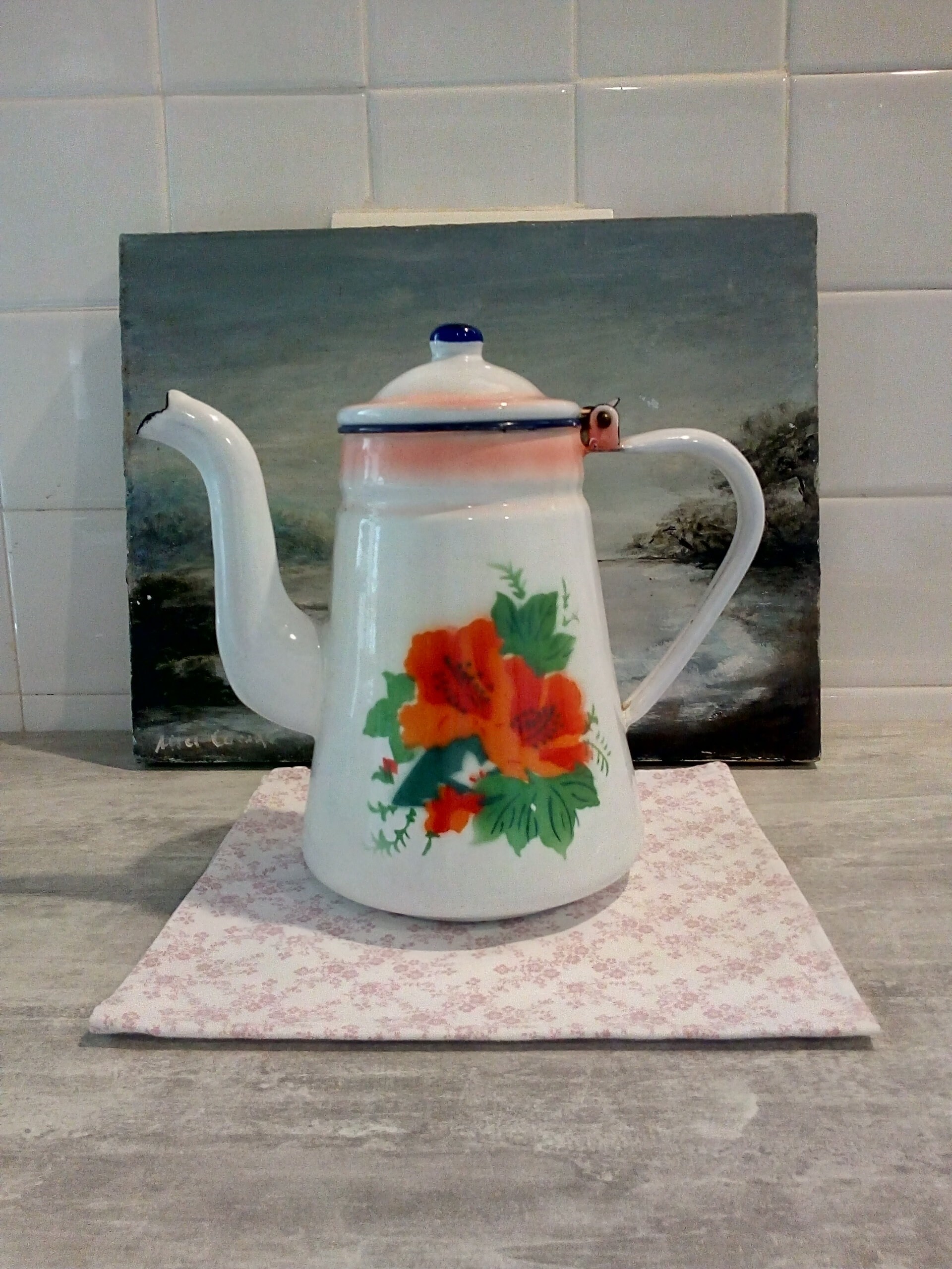 Jolie Cafetière Émail - Chinois Vintage Floral