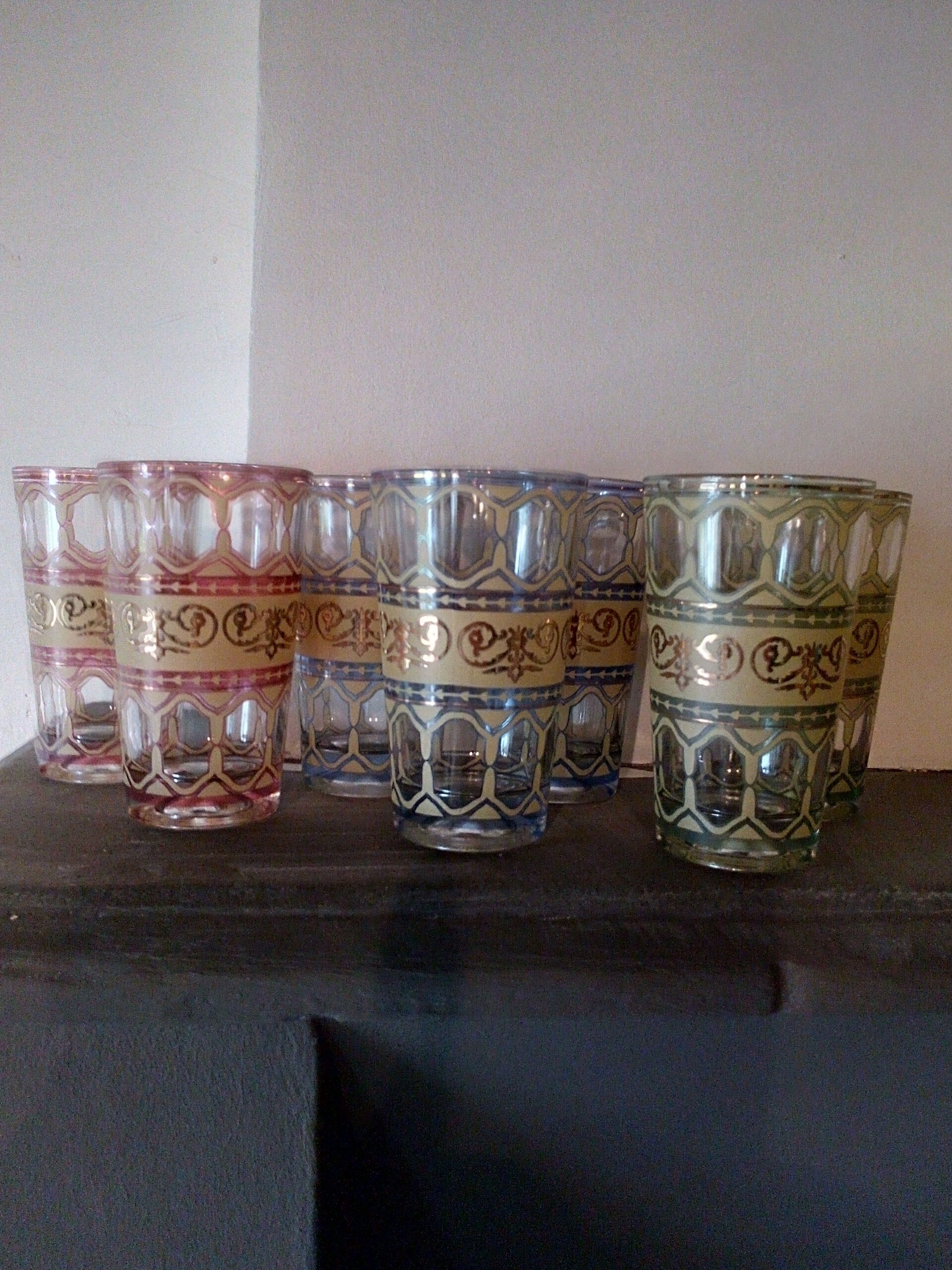 Bel Ensemble de 7 Verres à Thé Marocains - Vintage Colorés Pour Le La Menthe