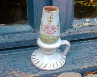 Candlestick - a lovely hand painted Moroccan pottery candle holder - vintage signed Salé