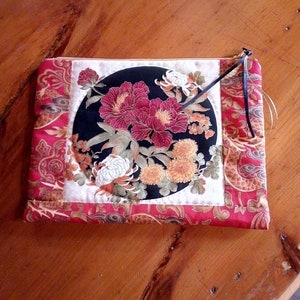 Sac en tissu japonais, cousu à la main, tissu très joli, sac zippé, pochette, chrysanthamum