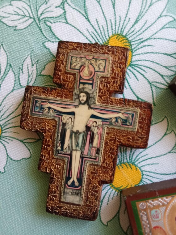 Four Small Vintage Travel Icons - Wooden - Icon - Religious