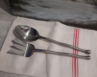 Pretty wave stainless steel salad serving set, salad or vegetable servers, wavy handles