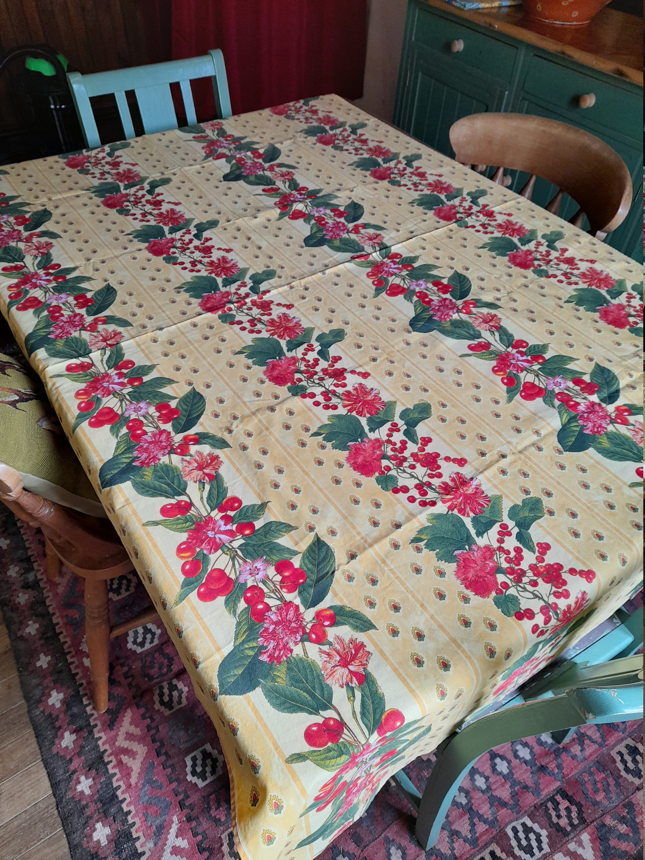 Jolie Nappe Provençale Rayée - Tissu Français Coton 193 X 108 cm Jaune, Rouge, Fait Maison, Rideau S