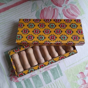 Otto poggiacoltelli in legno d&#39;ulivo - set francese in scatola, provenzale, vintage, legno, scatola, fatto a mano