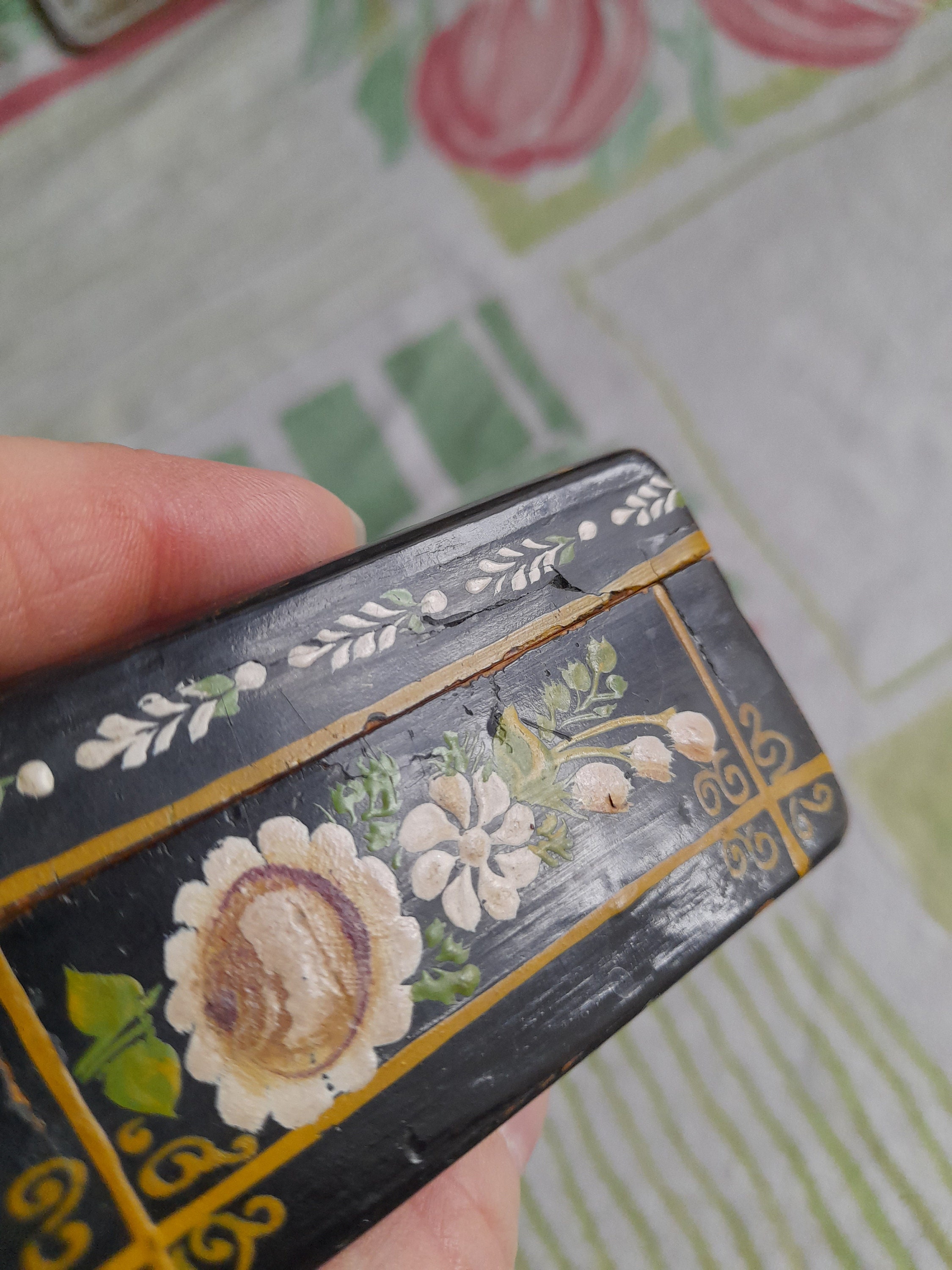 Very Small Vintage Painted Wooden Box - Hand Painted and