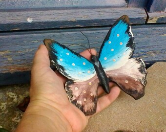 Vallauris Papillon - vintage hand painted unglazed plaster pottery butterfly - hand made in France - papillon