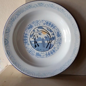 Pretty Enamel plate - vintage Chinese Pandaware enamelware