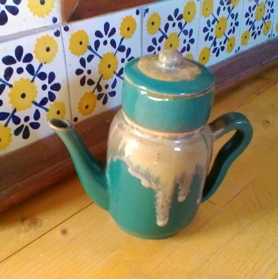 Petite Cafetière de Poterie avec Filtre - Français Cafétière Vintage Arts-Ceram Conception Peinte à 