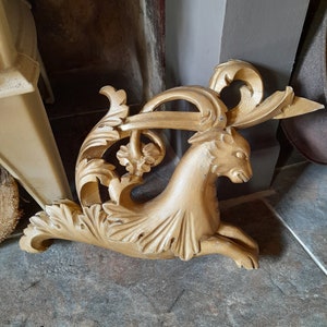 Old wooden chimère carving, pediment - fronton - chimera, French carved and painted decor - lovely vintage wood carving