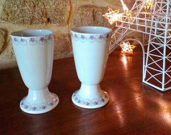 Pretty pair of floral porcelaine mazagrans - vintage French tea or coffee goblets