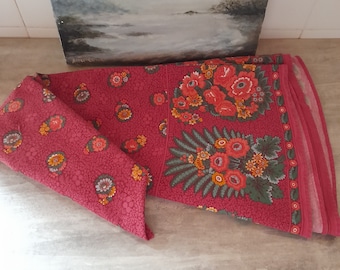 Bella tovaglia floreale Ribeauville - Tela di cotone francese - MIE Ribeauville - 168 x 160 cm, rosso rosato, cerchio rotondo e allungato