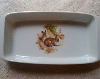 Digoin rabbit ceramic butter dish -  French vintage dish - Digoin Sarreguemines porcelaine a feu