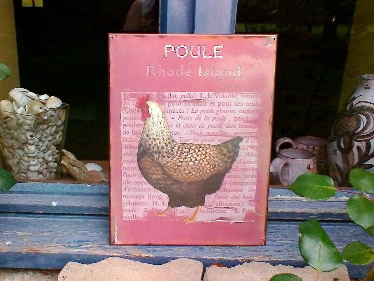 Signe de Poulet, Poule Rhode Island - Plaque en Métal