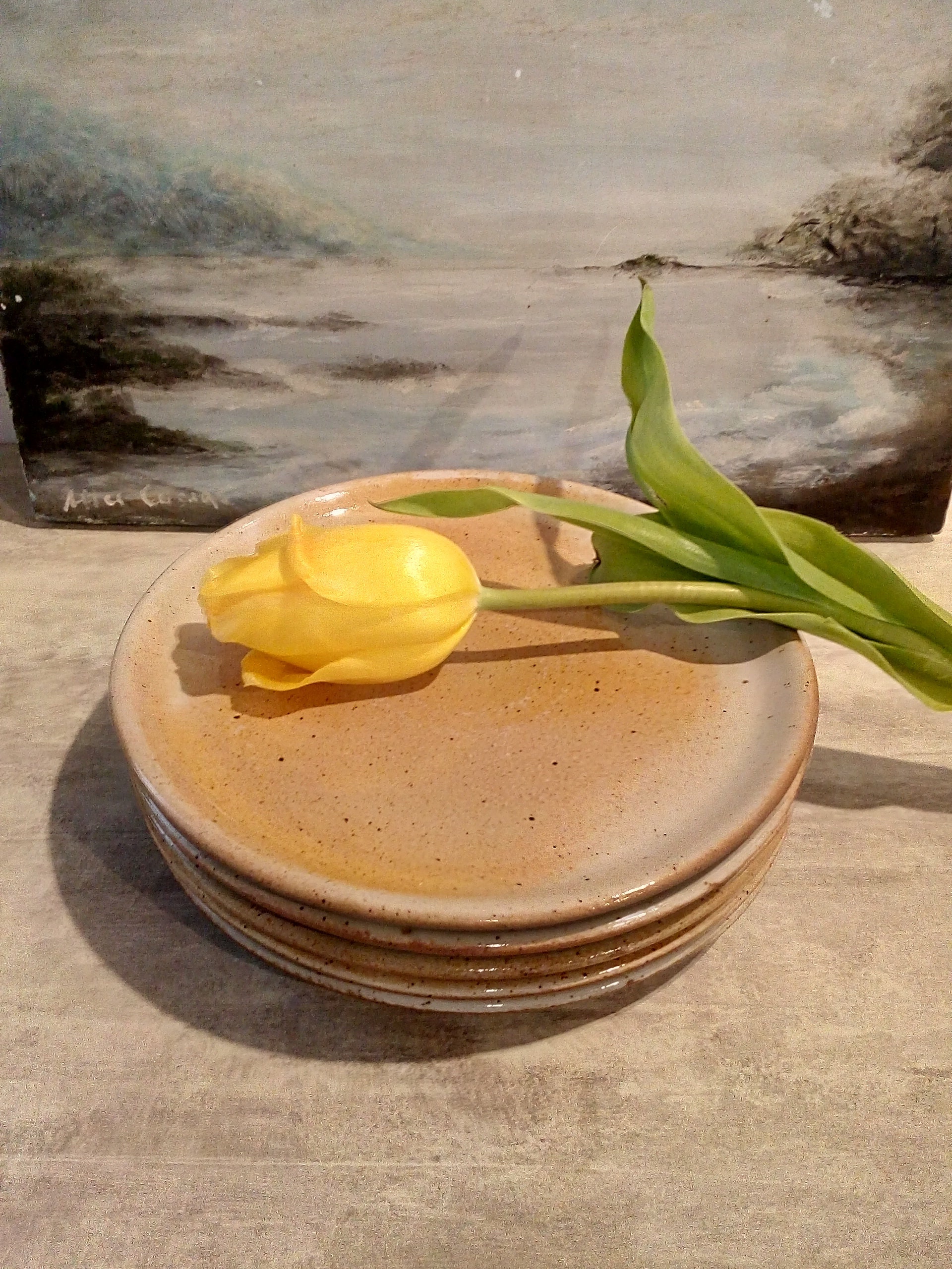 Cinq Français Dessert en Grès/ Assiettes à Thé - Vintage Céramique Grès Du Marais