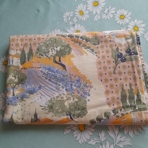 Pretty tablecloth - vintage provençal landscape scenes polyester cotton tablecoth  - vintage French cloth  230 x 140 cm