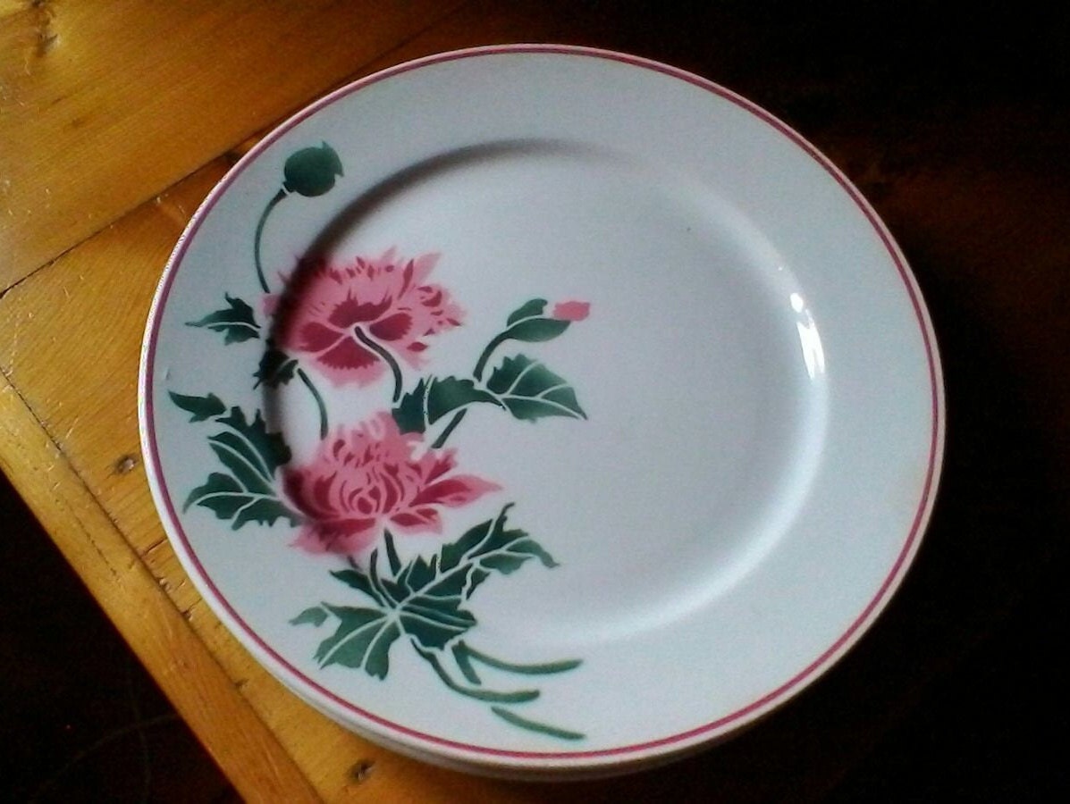 Cinq Vieilles et Jolies Assiettes à Dessert - Français Vintage Hbcm Luxeuil Thé