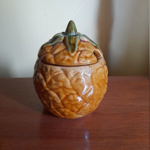 Pineapple jam pot -  French vintage barbotine pot - confiturier