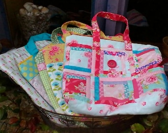 Choose one, or two..hand sewn vanity bags, very pretty fabric, patchwork, zipped bag
