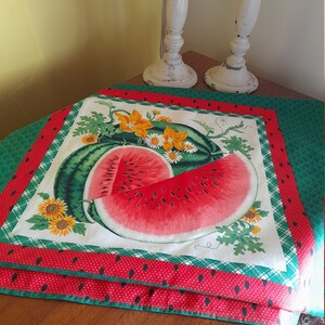 Pretty tablecloth - vintage nappe de table, watermelons, summer decor, green and red - 178 x 113 cm, Springs Industries fabric