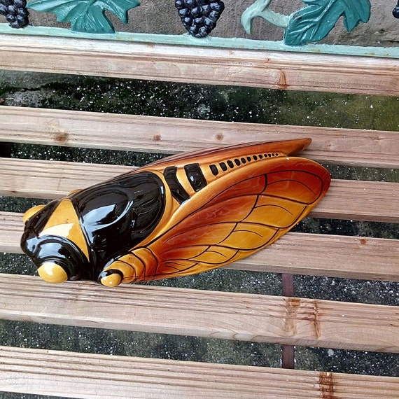 Large Cicada - Ceramic Posy Wall Vase/ Decoration - French Vintage