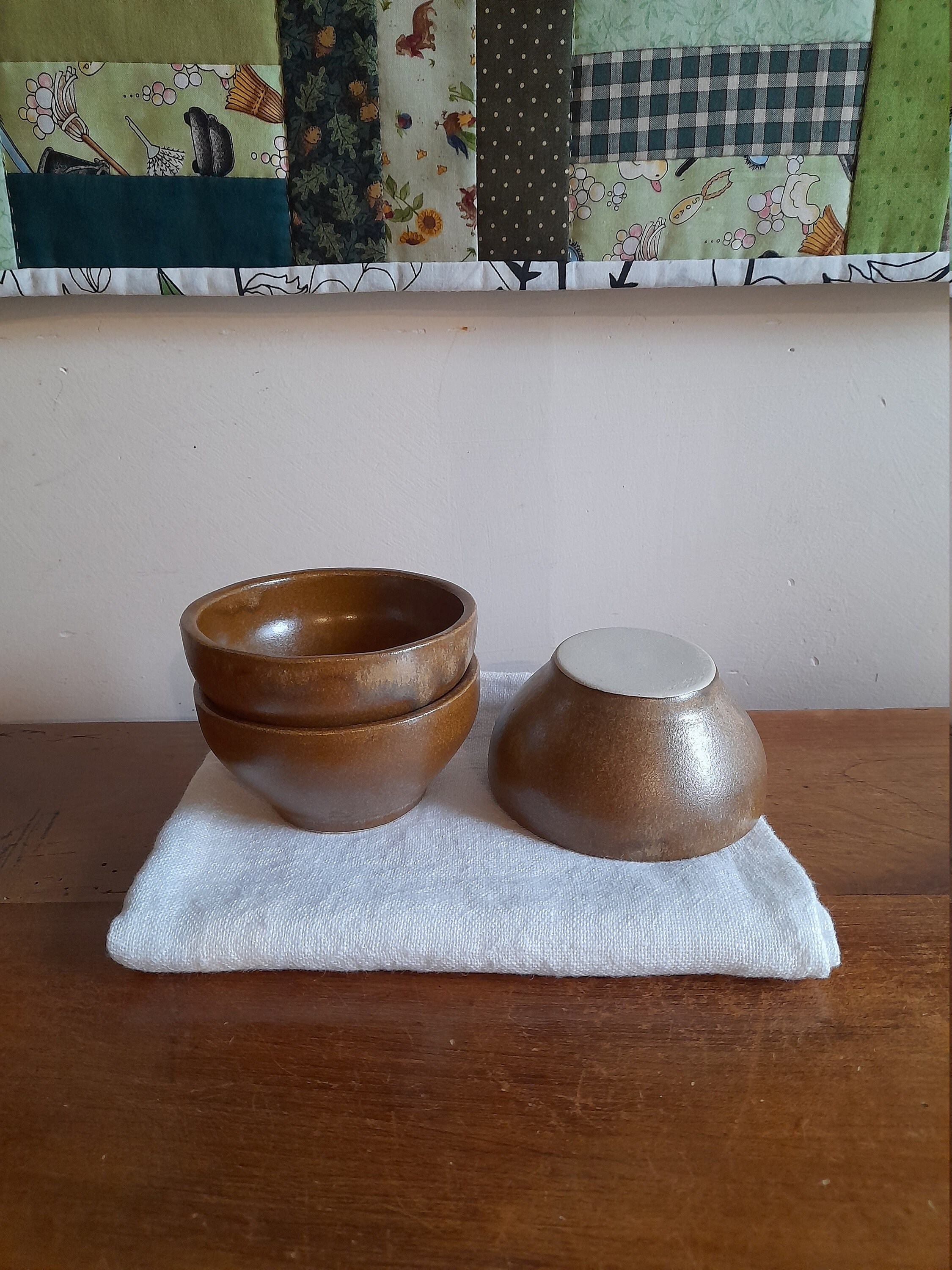 Joli Ensemble de Trois Petits Bols Grès - Français Grès, Tasses à Thé ou Café/Ramequins, Ecuelles