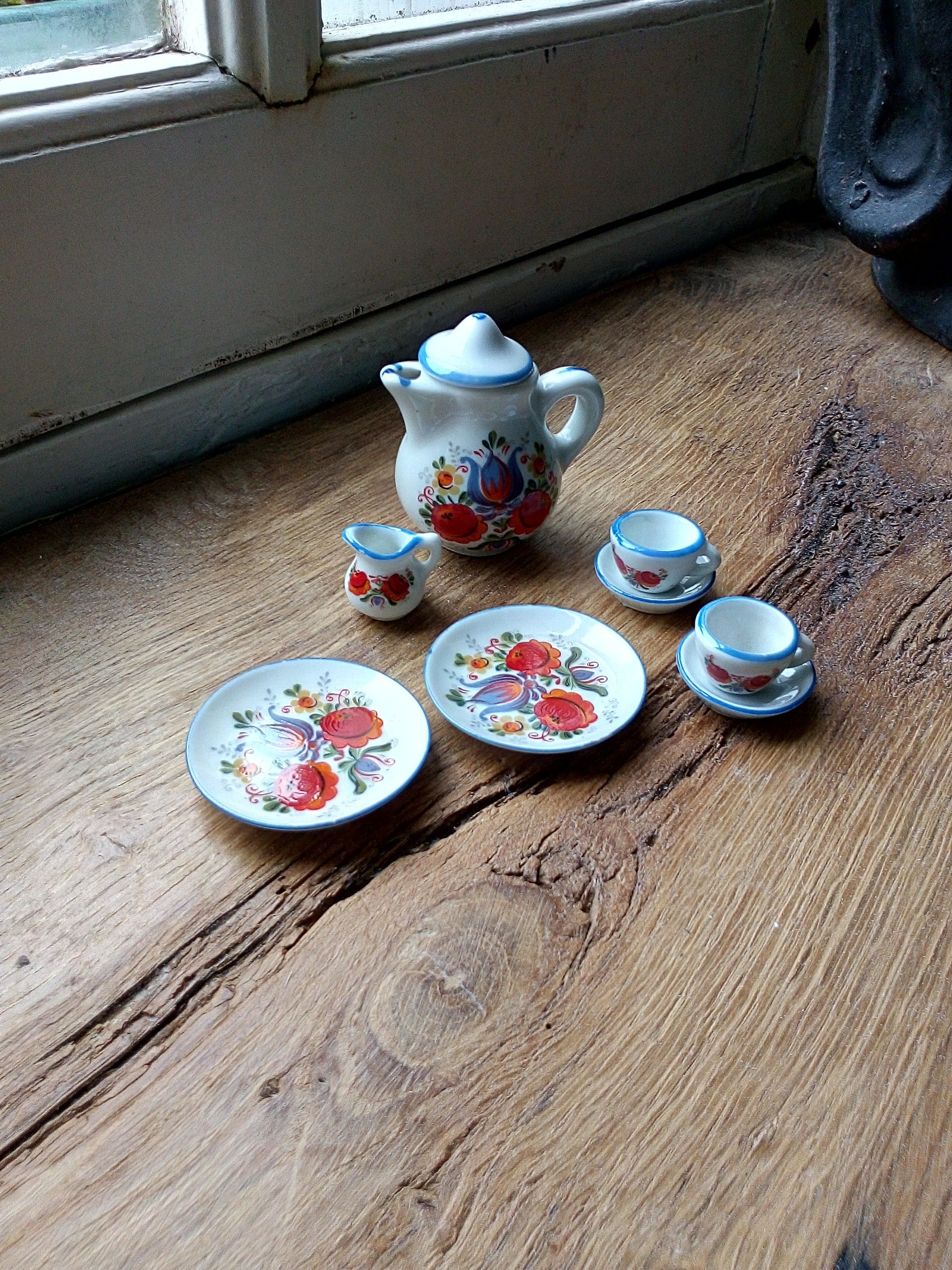 Ensemble de Thé Miniature - Décoration Maison Poupées Ensemble Porcelaine Florale Vintage Français P