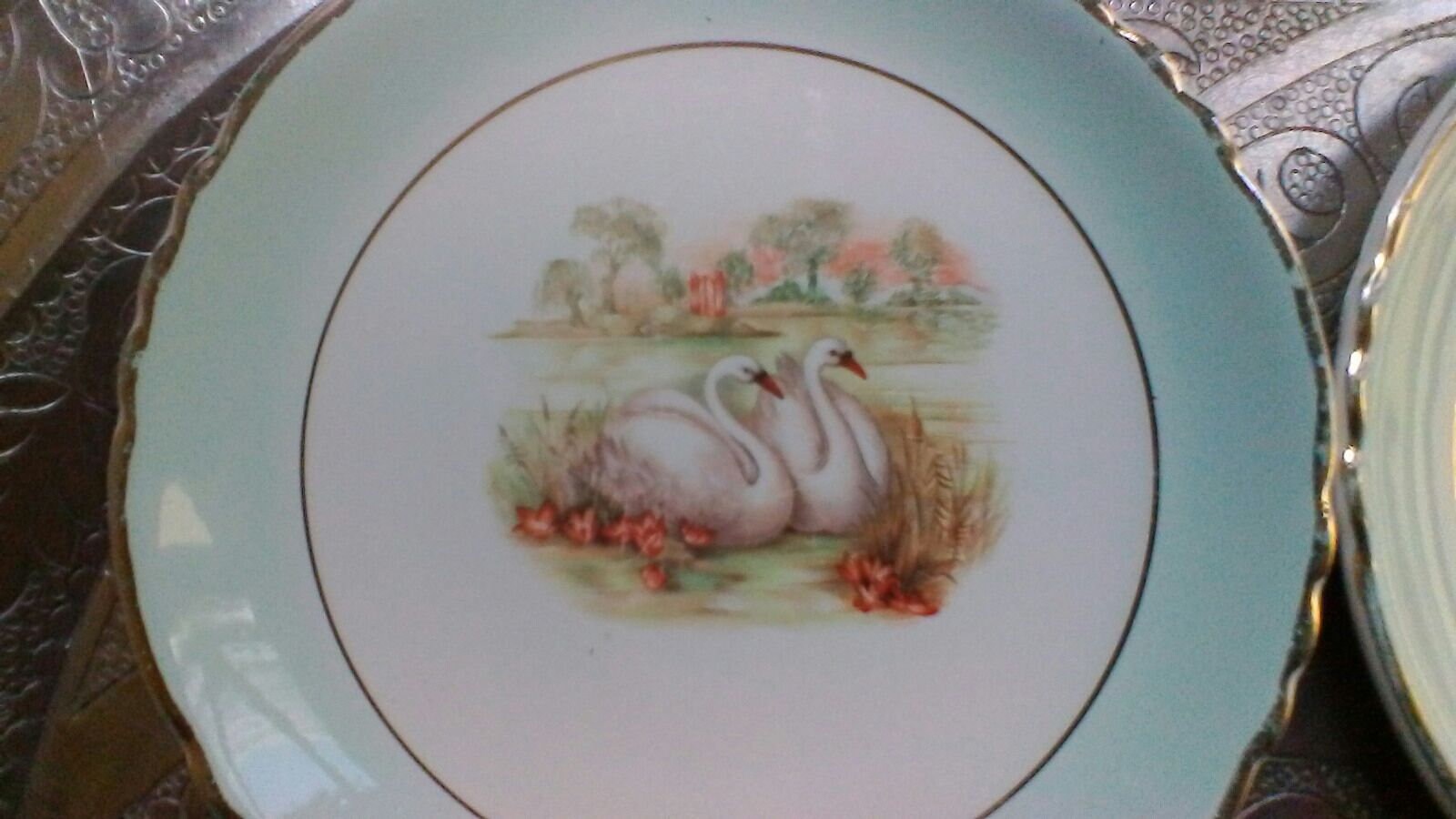 Joli Ensemble de 6 Assiettes à Dessert - Vintage Français Moulin Des Loups ou Desserts Décorées Cygn