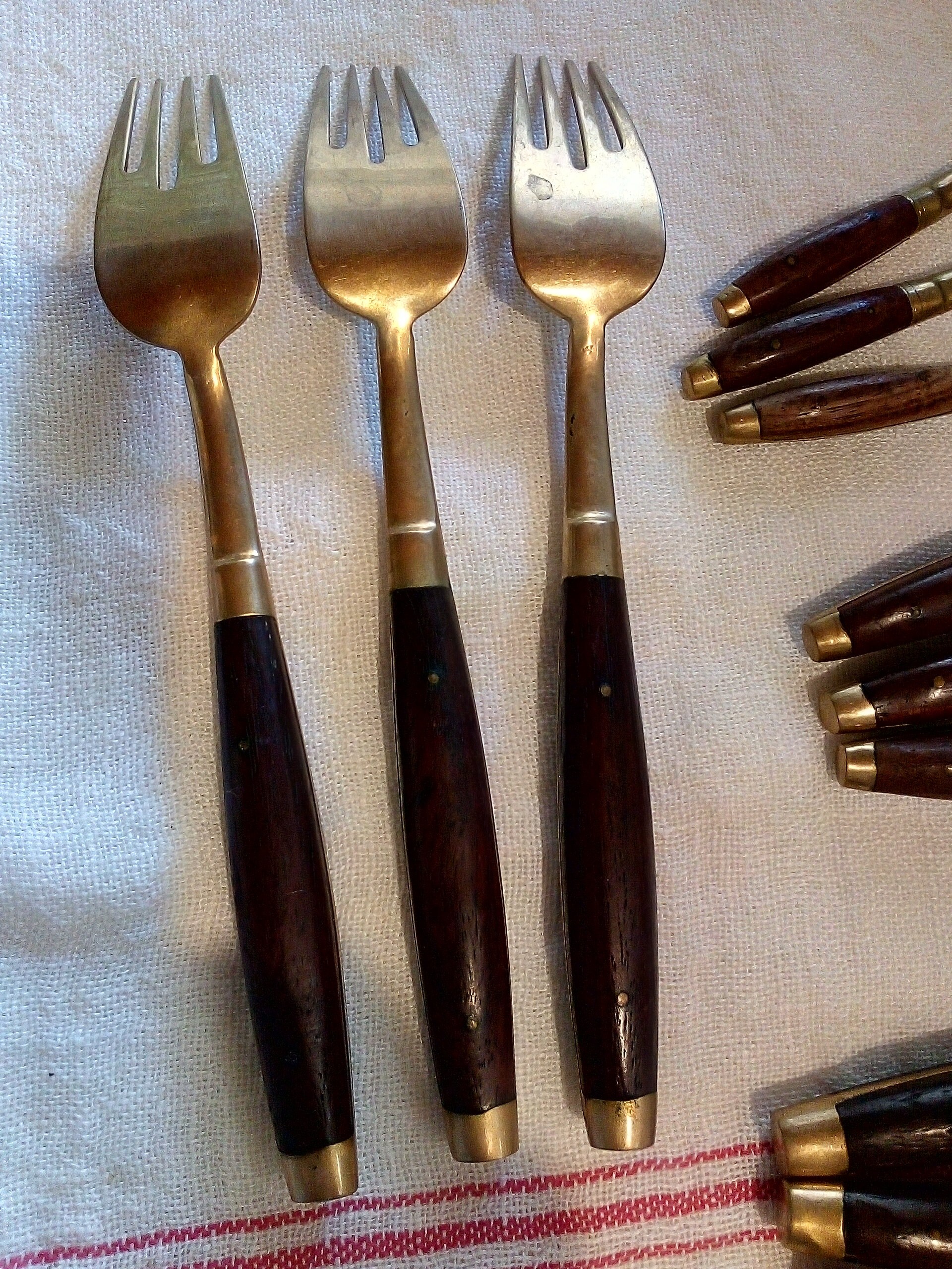 Vintage French partial set of copper spoons and forks wood Etsy