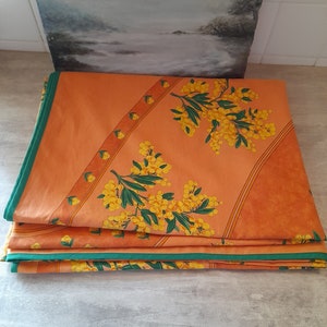 Mimosa tablecloth - Provençal cotton tablecoth  -  French cloth - mimosa - 260 x 170 cm - terracotta peach and ochre yellow