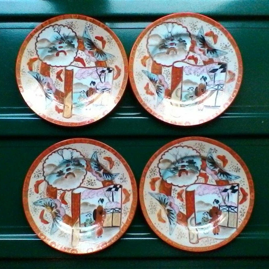 strking Ensemble de 4 Petites Assiettes Thé - Vintage Fine Porcelaine Plaques Japonaises