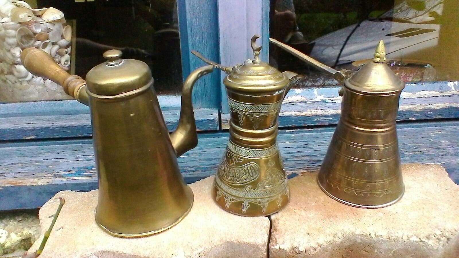 Cafetières - Trio de Boîtes à Café Marocaines ou Turques Vintage Frappantes Faites La Main Décorativ