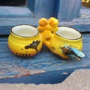 Vallauris salt pots - ceramic pots with cigale decoration - cicada - signed Tess